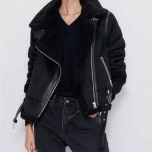 ZARA Black faux Suede faux fur Jacket